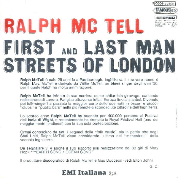 Ralph McTell : First And Last Man / Streets Of London (7")