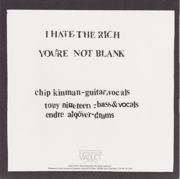 The Dils : I Hate The Rich (7", RSD, Single, Ltd, RE, Blu)