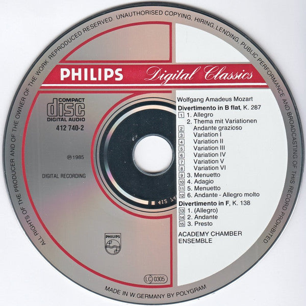 Wolfgang Amadeus Mozart - Academy Of St. Martin-in-the-Fields Chamber Ensemble : Divertimenti KV 138 & KV 287 (CD, Album)