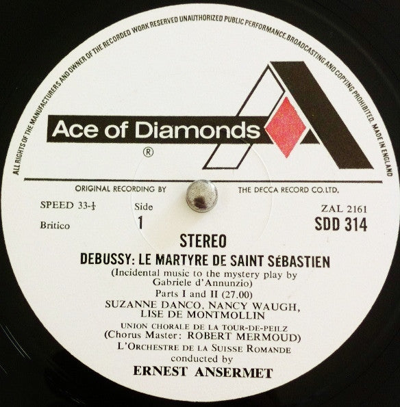 Claude Debussy, Ernest Ansermet : Le Martyre de Saint Sébastien (LP, RE)