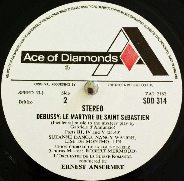 Claude Debussy, Ernest Ansermet : Le Martyre de Saint Sébastien (LP, RE)
