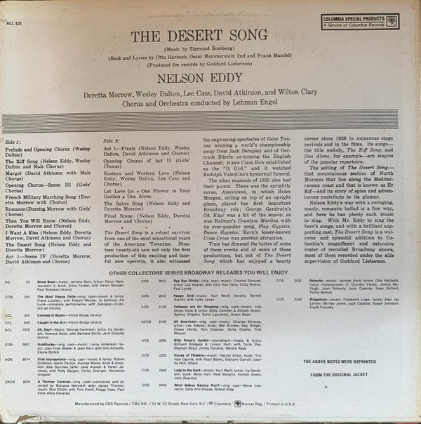 Sigmund Romberg - Nelson Eddy, Doretta Morrow : The Desert Song (LP, Mono, RE)