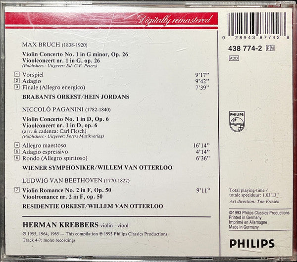 Herman Krebbers, Ludwig van Beethoven, Max Bruch, Niccolò Paganini : Beethoven . Bruch . Paganini (CD, Album, Comp)