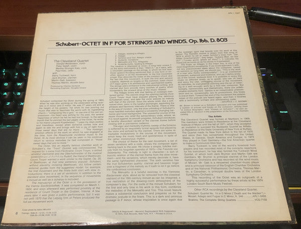 Schubert* - The Cleveland Quartet With Barry Tuckwell / Jack Brymer / Martin Gatt / Thomas Martin (5) : Octet For Strings And Winds, Op. 166 (LP, Album)