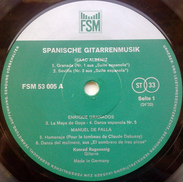 Isaac Albéniz, Enrique Granados, Manuel De Falla, Joaquín Turina , Gespielt Von Konrad Ragossnig : Spanische Gitarrenmusik (LP, Quad)