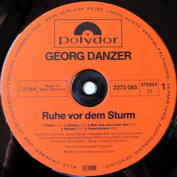 Georg Danzer : Ruhe Vor Dem Sturm (LP, Album, Gat)