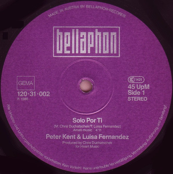 Peter Kent & Luisa Fernandez* : Solo Por Ti (12", Maxi)