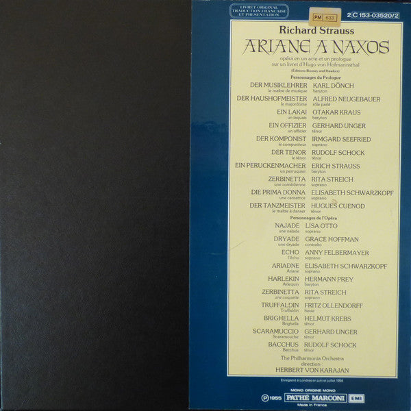 Richard Strauss - Elisabeth Schwarzkopf, Irmgard Seefried, Rita Streich, Hermann Prey, Rudolf Schock, Herbert Von Karajan, Philharmonia Orchestra : Ariane À Naxos (3xLP, Mono + Box)