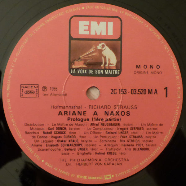 Richard Strauss - Elisabeth Schwarzkopf, Irmgard Seefried, Rita Streich, Hermann Prey, Rudolf Schock, Herbert Von Karajan, Philharmonia Orchestra : Ariane À Naxos (3xLP, Mono + Box)