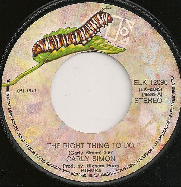 Carly Simon : The Right Thing To Do (7", Single)