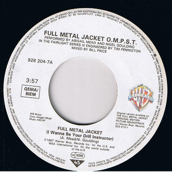 Abigail Mead : Full Metal Jacket (I Wanna Be Your Drill Instructor) (7", Single)