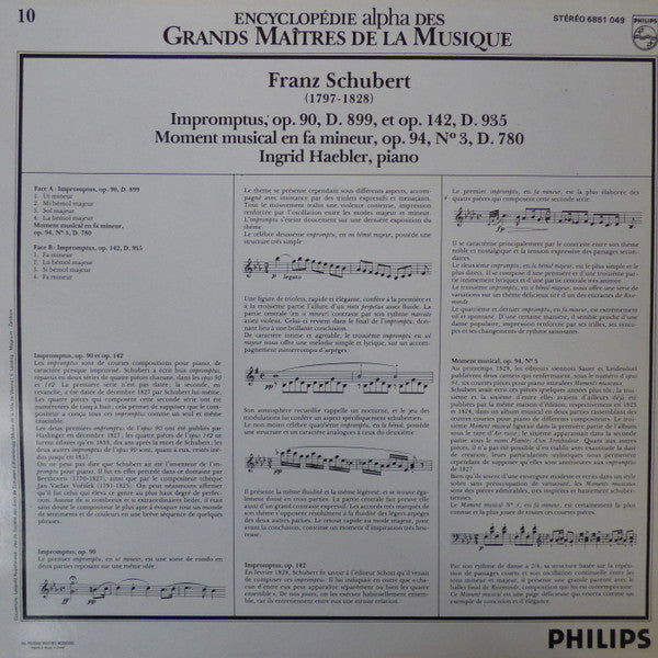 Franz Schubert, Ingrid Haebler : Impromptus Op. 90, D.899 Et Op. 142, D.935 - Moment Musical En Fa Mineur Op. 94 N°3, D.780 (LP)