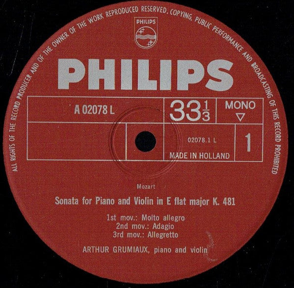 Arthur Grumiaux, Wolfgang Amadeus Mozart, Johannes Brahms : Grumiaux Musiziert Mit Grumiaux (LP, Album, Mono)