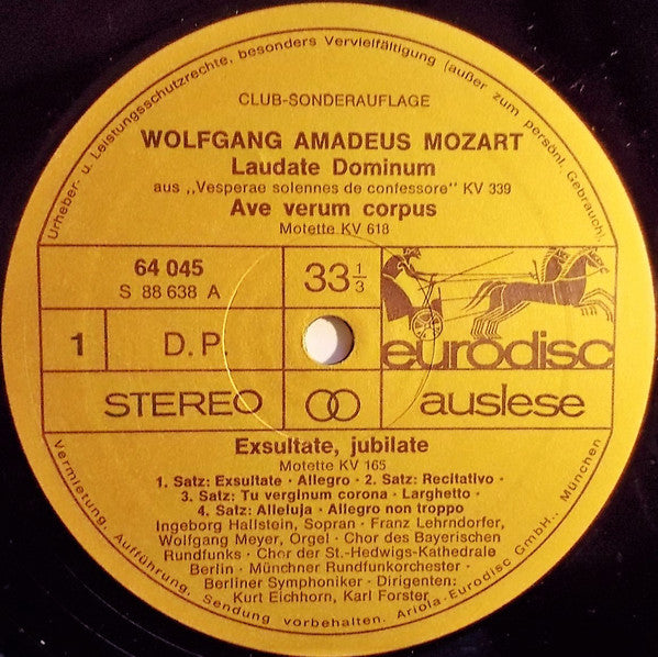 Wolfgang Amadeus Mozart / Ingeborg Hallstein : Laudate Dominum (LP, Club, S/Edition)