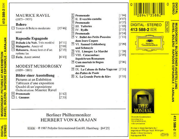 Modest Mussorgsky • Maurice Ravel, Berliner Philharmoniker • Herbert von Karajan : Bilder Einer Ausstellung = Pictures At An Exhibition = Tableaux D'une Exposition / Bolero • Rapsodie Espagnole (CD)