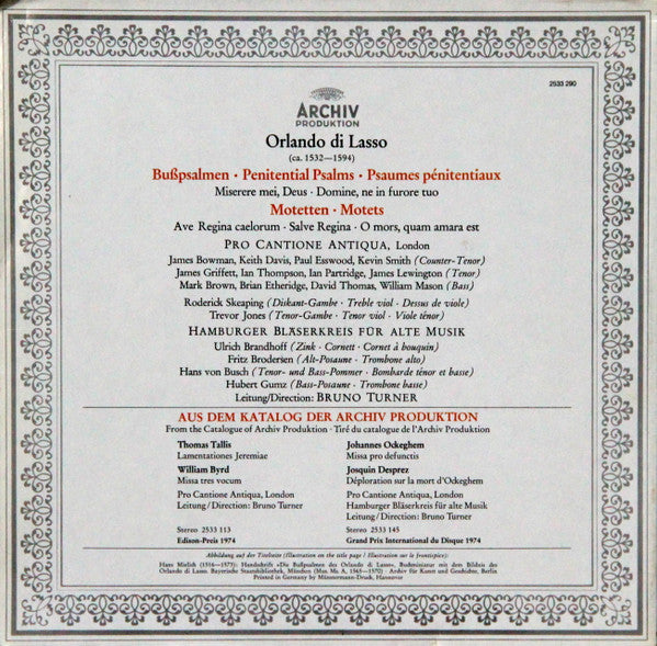 Roland de Lassus - Pro Cantione Antiqua : Bußpsalmen / Motetten (LP)