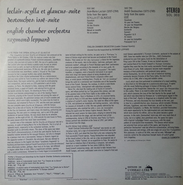 Jean-Marie Leclair / André-Cardinal Destouches - Raymond Leppard, English Chamber Orchestra : Scylla Et Glaucus - Suite / Issé - Suite (LP)