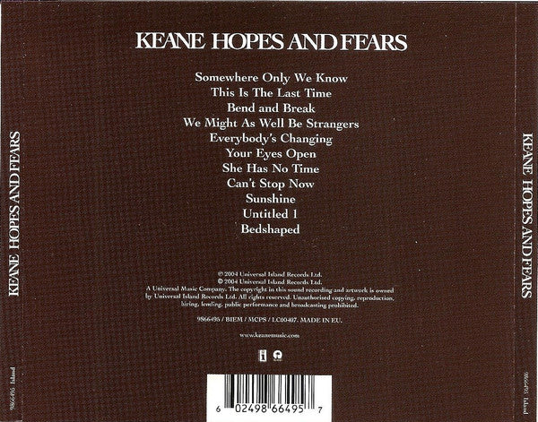Keane : Hopes And Fears (CD, Album)