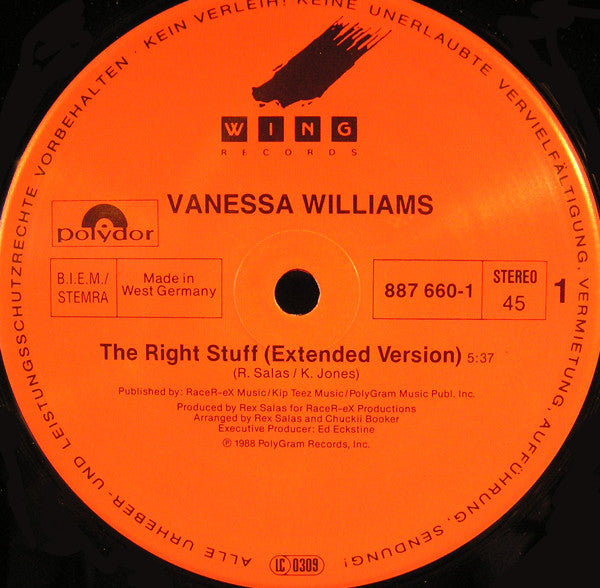 Vanessa Williams : The Right Stuff (12", Single)