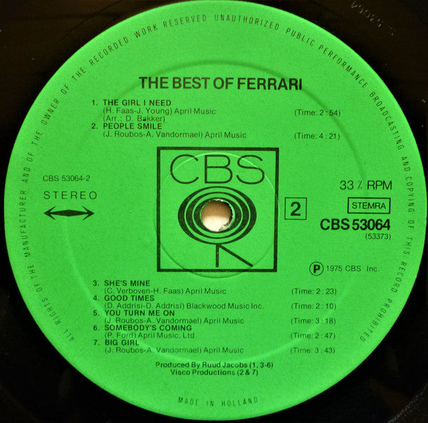 Ferrari (3) : The Best Of Ferrari (LP, Comp)