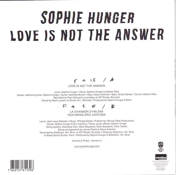 Sophie Hunger : Love Is Not The Answer (7", RSD, Single, Ltd)