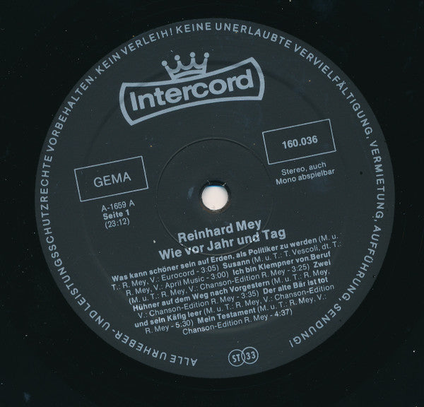 Reinhard Mey : Wie Vor Jahr Und Tag (LP, Album, RP)