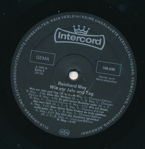 Reinhard Mey : Wie Vor Jahr Und Tag (LP, Album, RP)