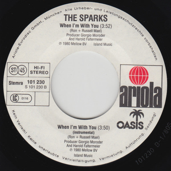 Sparks : When I'm With You (7", Single)