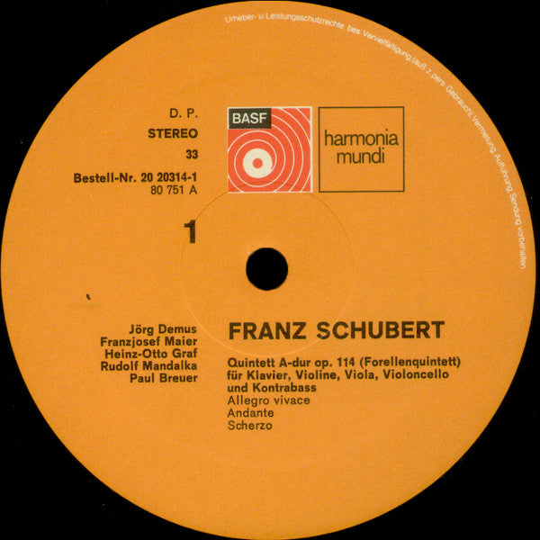 Franz Schubert, Jörg Demus Und Mitglieder des Collegium Aureum : Forellen-Quintett (LP)
