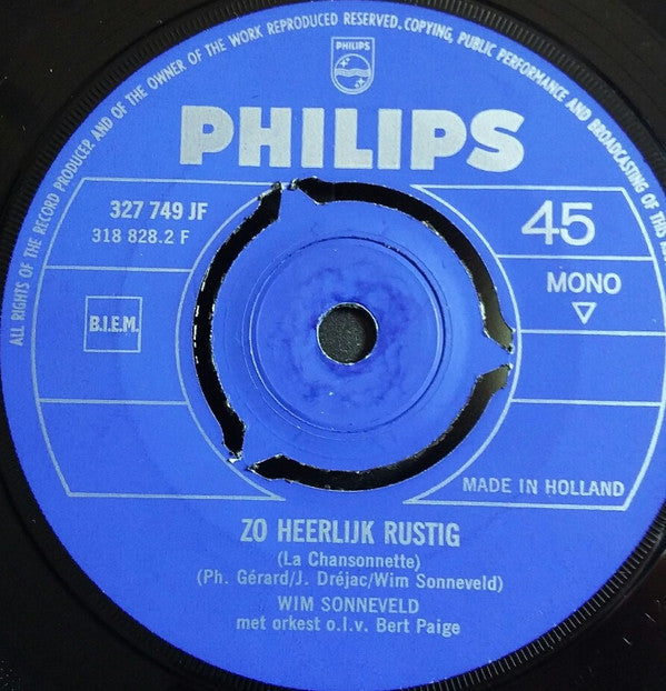 Wim Sonneveld : Een Zwoele Nacht In Krimpen Aan De IJssel / Zo Heerlijk Rustig (7", Single, Mono, Blu)