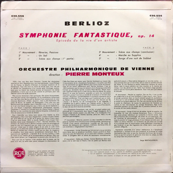 Hector Berlioz, Pierre Monteux, Wiener Philharmoniker : Symphonie Fantastique (LP, Mono)