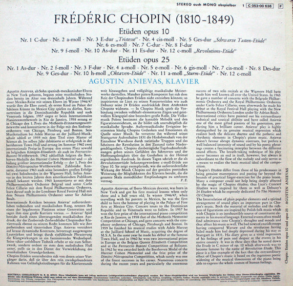 Frédéric Chopin, Agustin Anievas : 12 Etüden Op. 10 / 12 Etüden Op. 25 (LP, RE)