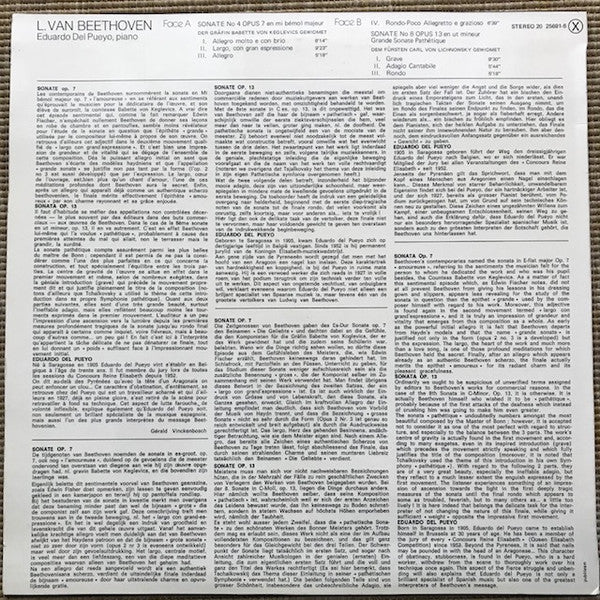 Ludwig van Beethoven, Eduardo Del Pueyo : Sonate No. 4 Op. 7 / Sonate No. 8 Op. 13 "Pathetique" (LP)