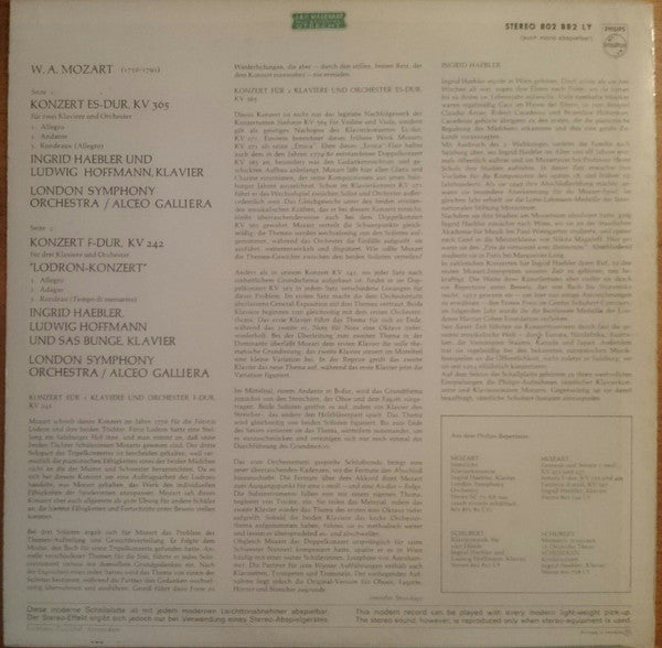 Wolfgang Amadeus Mozart - Ingrid Haebler, Ludwig Hoffmann, Sas Bunge, London Symphony Orchestra, Alceo Galliera : Konzerte Für 2 & 3 Klaviere / The Concertos For 2 & 3 Pianos (LP)