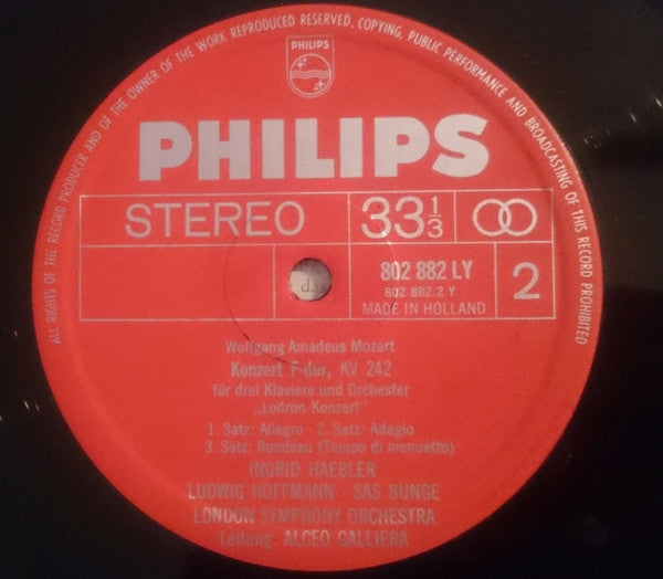 Wolfgang Amadeus Mozart - Ingrid Haebler, Ludwig Hoffmann, Sas Bunge, London Symphony Orchestra, Alceo Galliera : Konzerte Für 2 & 3 Klaviere / The Concertos For 2 & 3 Pianos (LP)