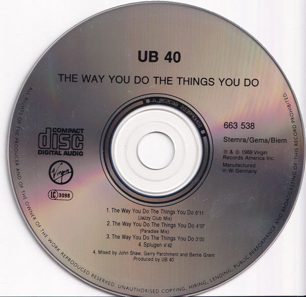 UB40 : The Way You Do The Things You Do (CD, Single)