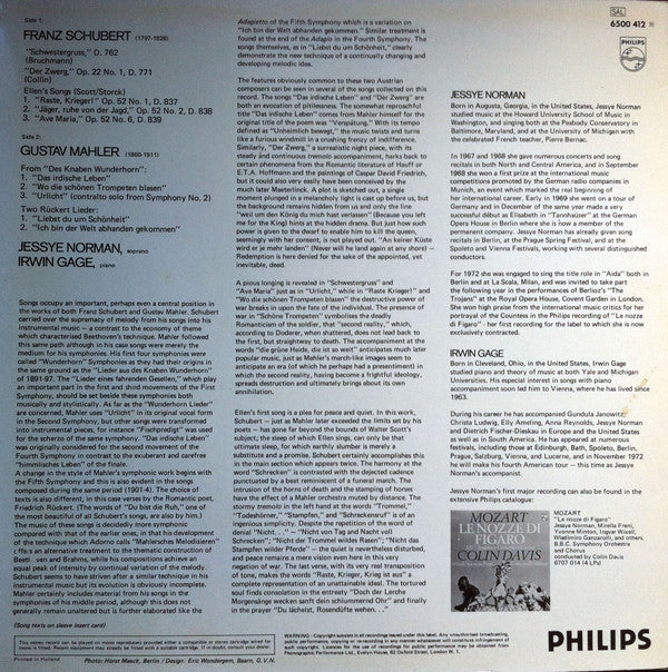 Franz Schubert • Gustav Mahler / Jessye Norman • Irwin Gage : Lieder • Songs (LP)