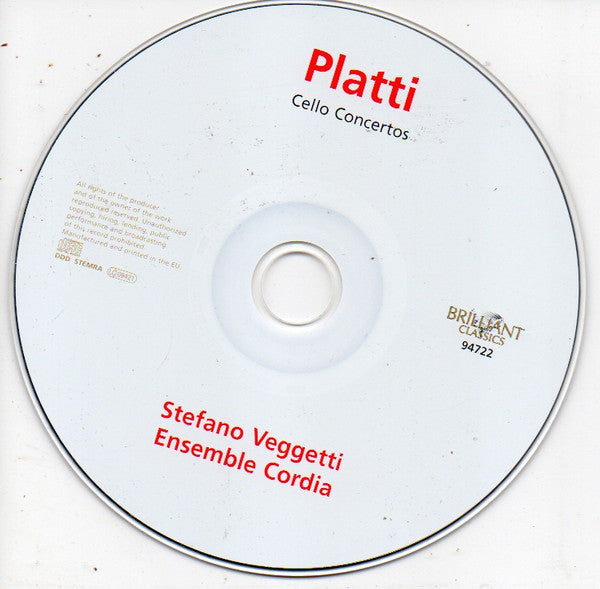 Giovanni Benedetto Platti, Stefano Veggetti, Ensemble Cordia : Cello Concertos (CD)