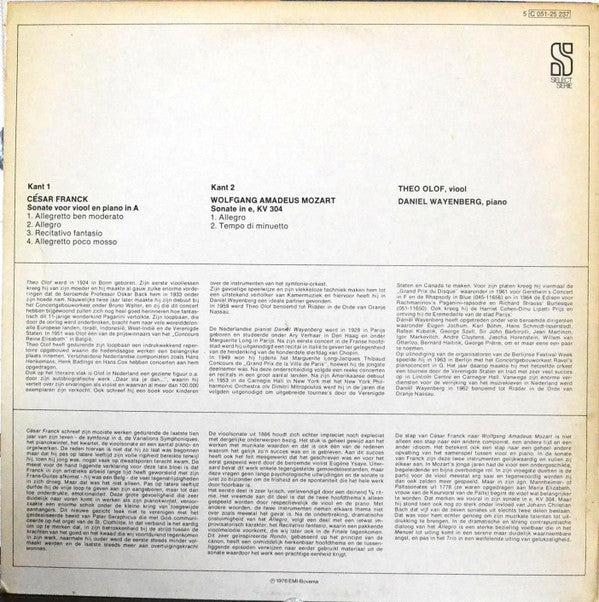 César Franck, Wolfgang Amadeus Mozart, Theo Olof with Daniel Wayenberg : Franck Sonata In A Major / Mozart Sonata In E Minor K 304 (LP)