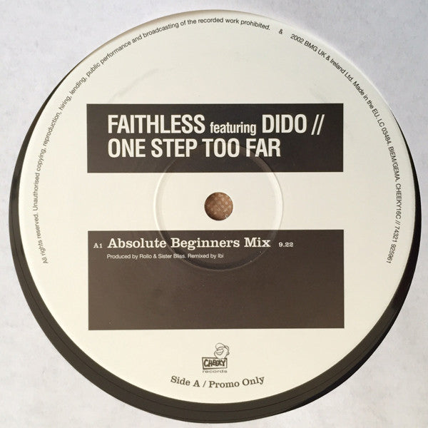 Faithless Featuring Dido : One Step Too Far (12", Promo)