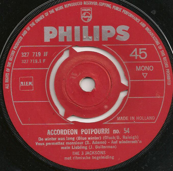 The 3 Jacksons : Accordeon Potpourri No. 54 (7", Single, Mono, Red)