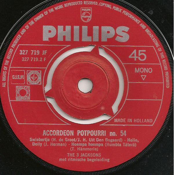 The 3 Jacksons : Accordeon Potpourri No. 54 (7", Single, Mono, Red)
