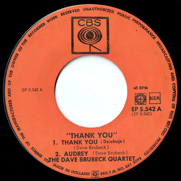 The Dave Brubeck Quartet : Thank You (7", EP)