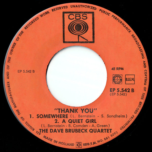 The Dave Brubeck Quartet : Thank You (7", EP)