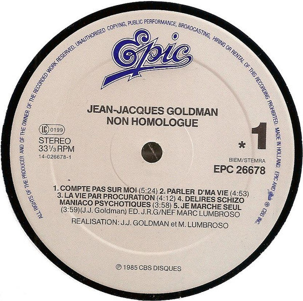 Jean-Jacques Goldman : Non Homologué (LP, Album)
