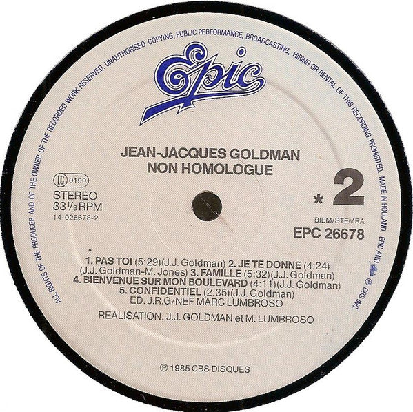 Jean-Jacques Goldman : Non Homologué (LP, Album)