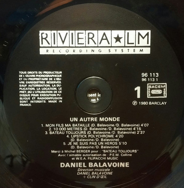 Daniel Balavoine : Un Autre Monde (LP, Album)