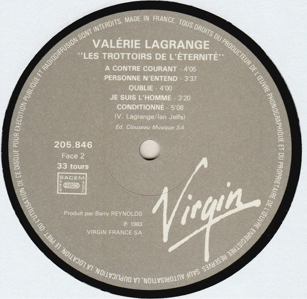 Valerie Lagrange* : Les Trottoirs De L'éternité (LP, Album)
