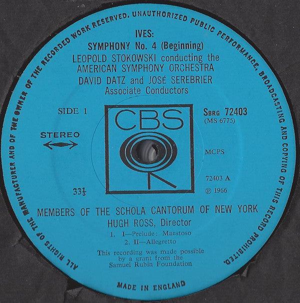 Charles Ives, Leopold Stokowski / The American Symphony Orchestra : Symphony No. 4 (LP)