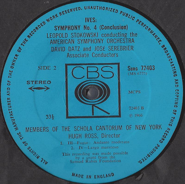 Charles Ives, Leopold Stokowski / The American Symphony Orchestra : Symphony No. 4 (LP)